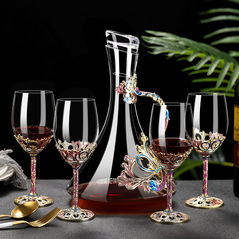 Creative Enamel Color Crystal Red Wine Glass Decanter Set Goblet Wedding Glasses Champagne Whiskey Cup lead